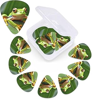 Tree Frog Print Guitar Picks 12 Pack Guitar Plectrums with Storage Box Bass Picks For Acoustic Guitar Bass Electric Ukulele Includes 0.46mm, 0.71mm, 0.96mm
