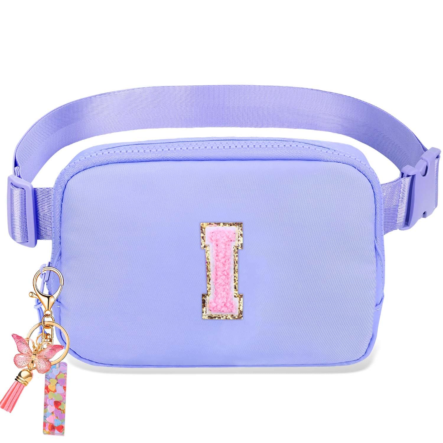 Belt Bag for Girls Gifts - Birthday Gifts for Teenager, Personalized Gifts for Mom Freind Sister Teacher, Graduation GiftsInitial Crossbody Bag Belt Bag for Women Lavender Purple I