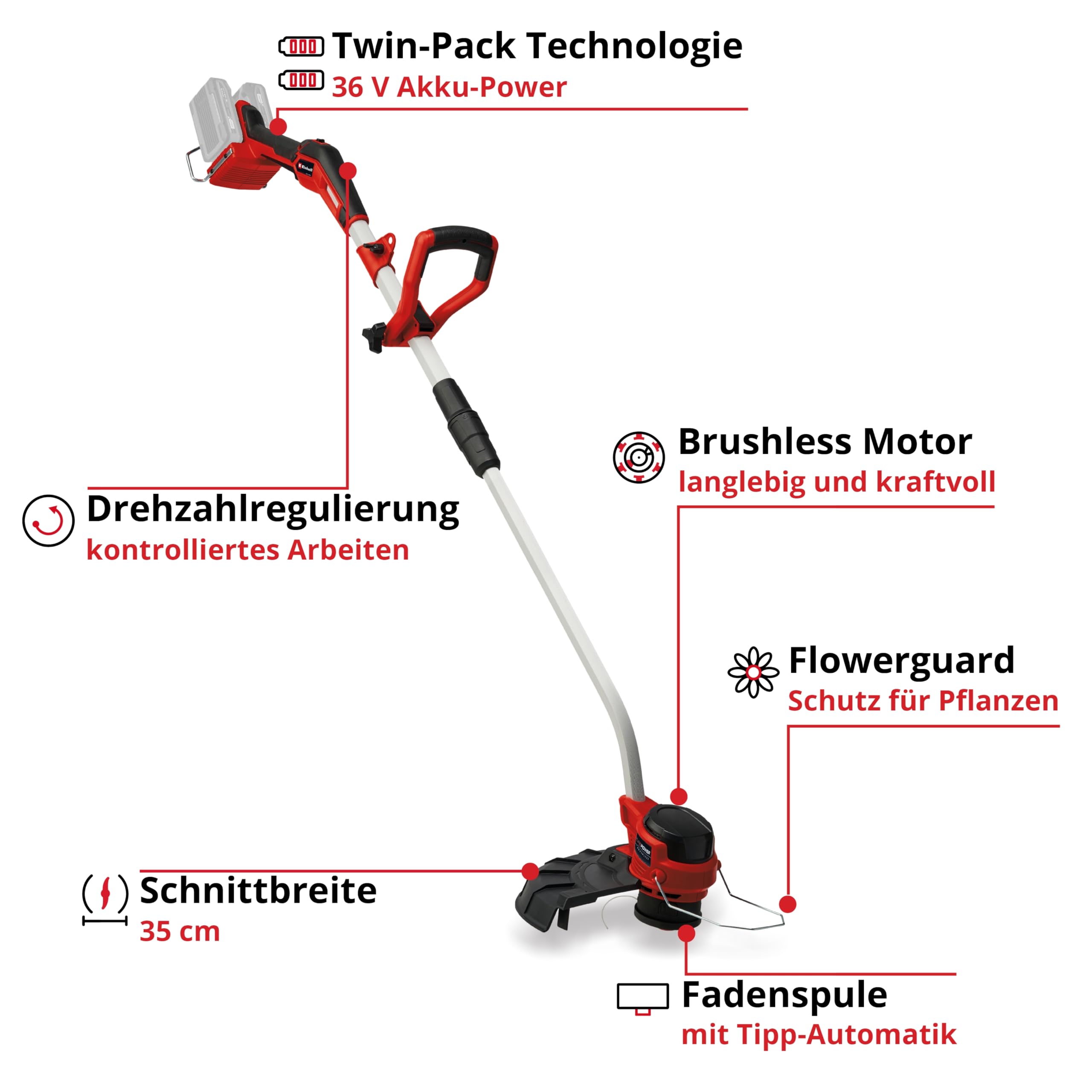 Einhell Professional Akku-Rasentrimmer GP-CT 36/35 Li BL-Solo Power X-Change (36 V, Fadenspule mit TIPP-Automatik, Brushless, Flowerguard, ohne Akku)