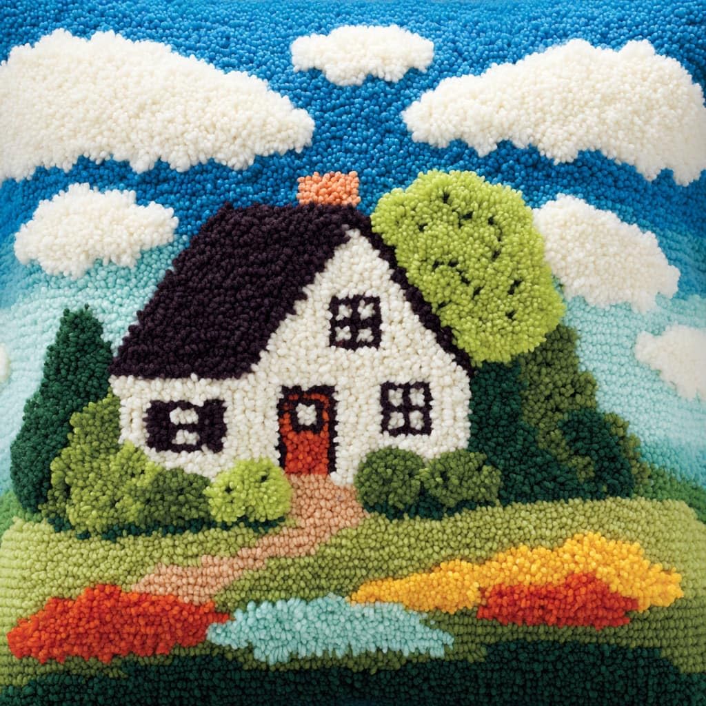Henypt DIY Latch Hook Cushions Kits Country Cottage