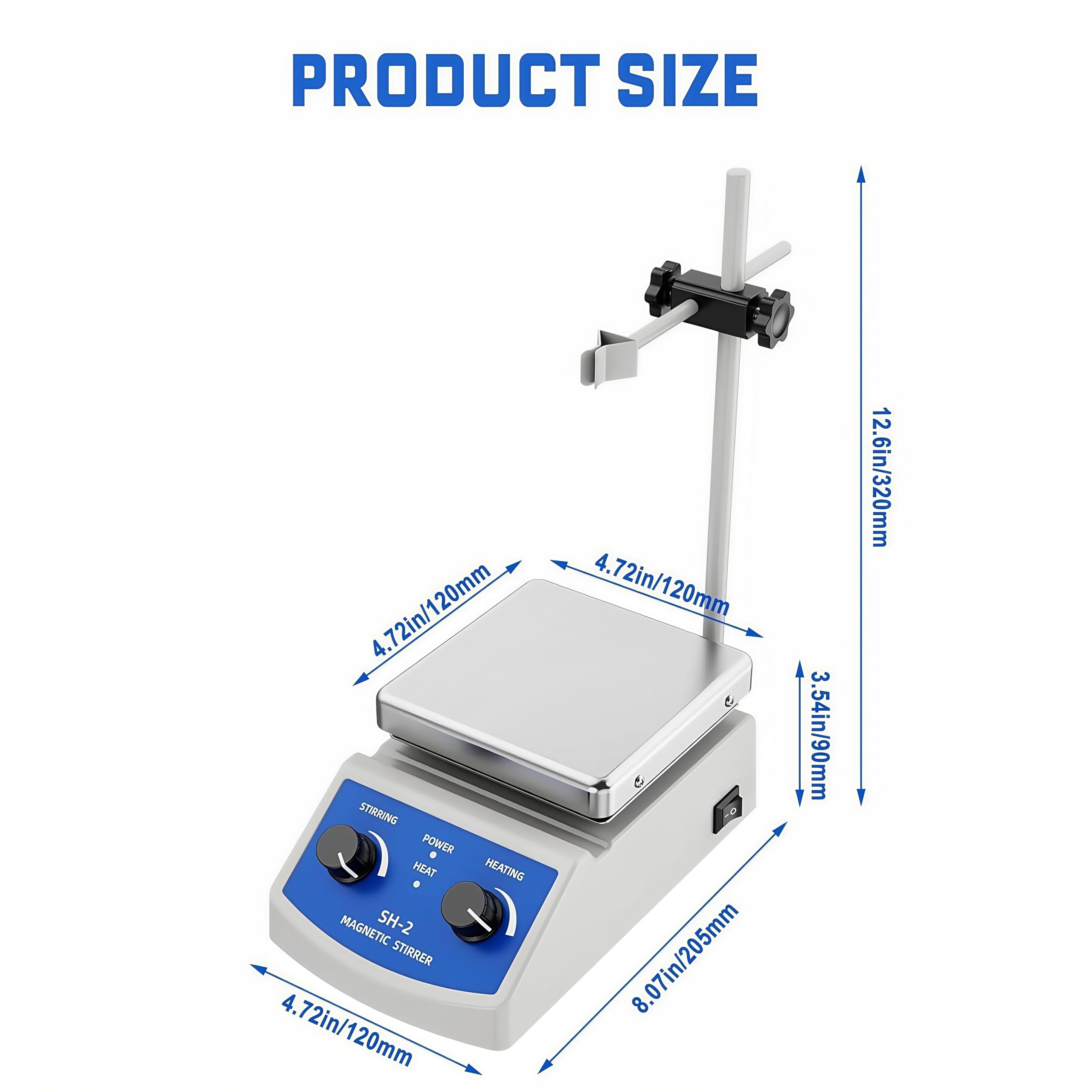 Magnetic Stirrer Hot Plate with Heating Control, SH-2 Lab Mixer, 500ml Capacity