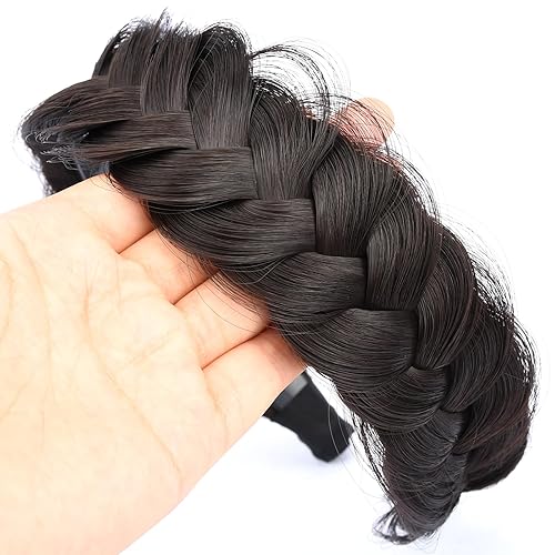 Miniatura 4 de DIGUAN Diadema trenzada ancha y desordenada con dientes, diadema de pelo sintético trenzado de alta elasticidad, cola de pez gruesa, banda trenzada