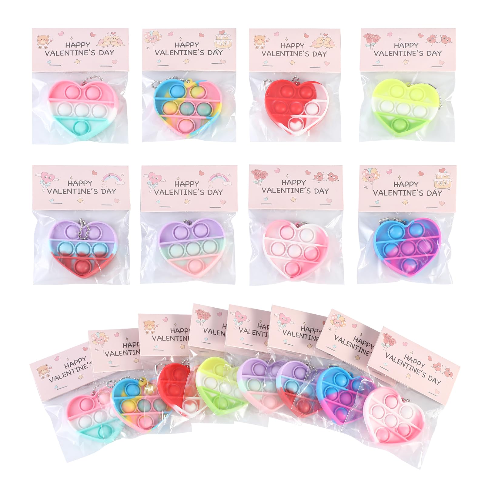 32Pcs Heart Shape Pop Fidget Toy with Card for Kids, School Classroom Exchange Kit for Kids, Party Favor Supplies for Kids