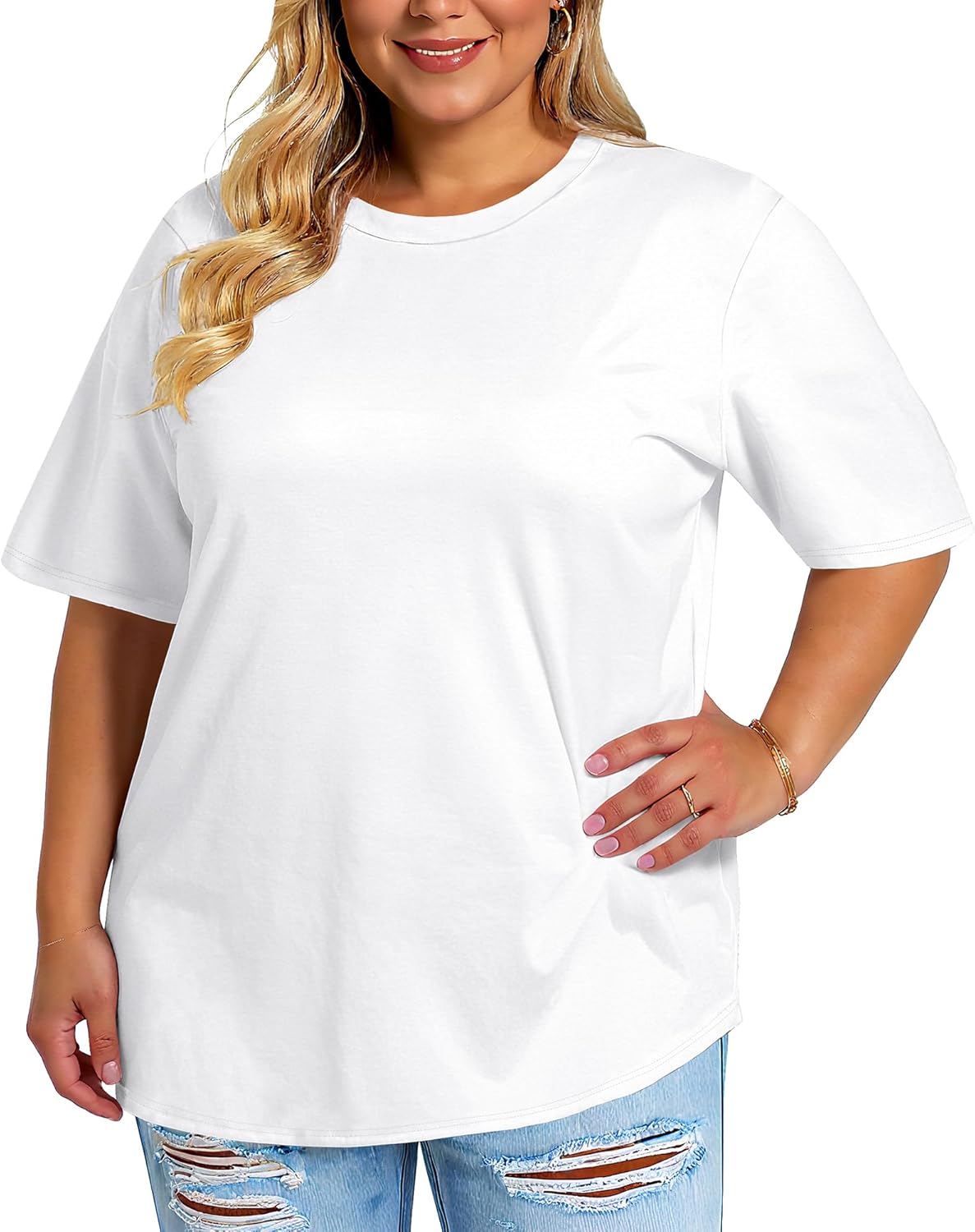 rosemia Plus Size Tshirts for Women Oversized Casual Tees Crewneck Short Sleeves Blouses - Image 2