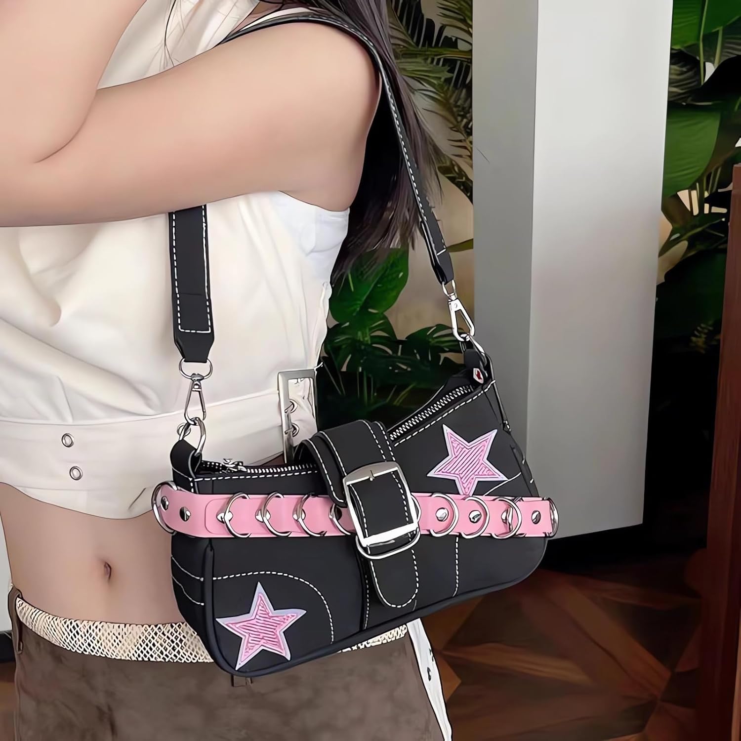 Cute Y2k Purse, Black y2k Shoulder Bag Crossbody Purse, Y2Ks Accessories Goth Punk Style Bag for Women Girl - Image 3