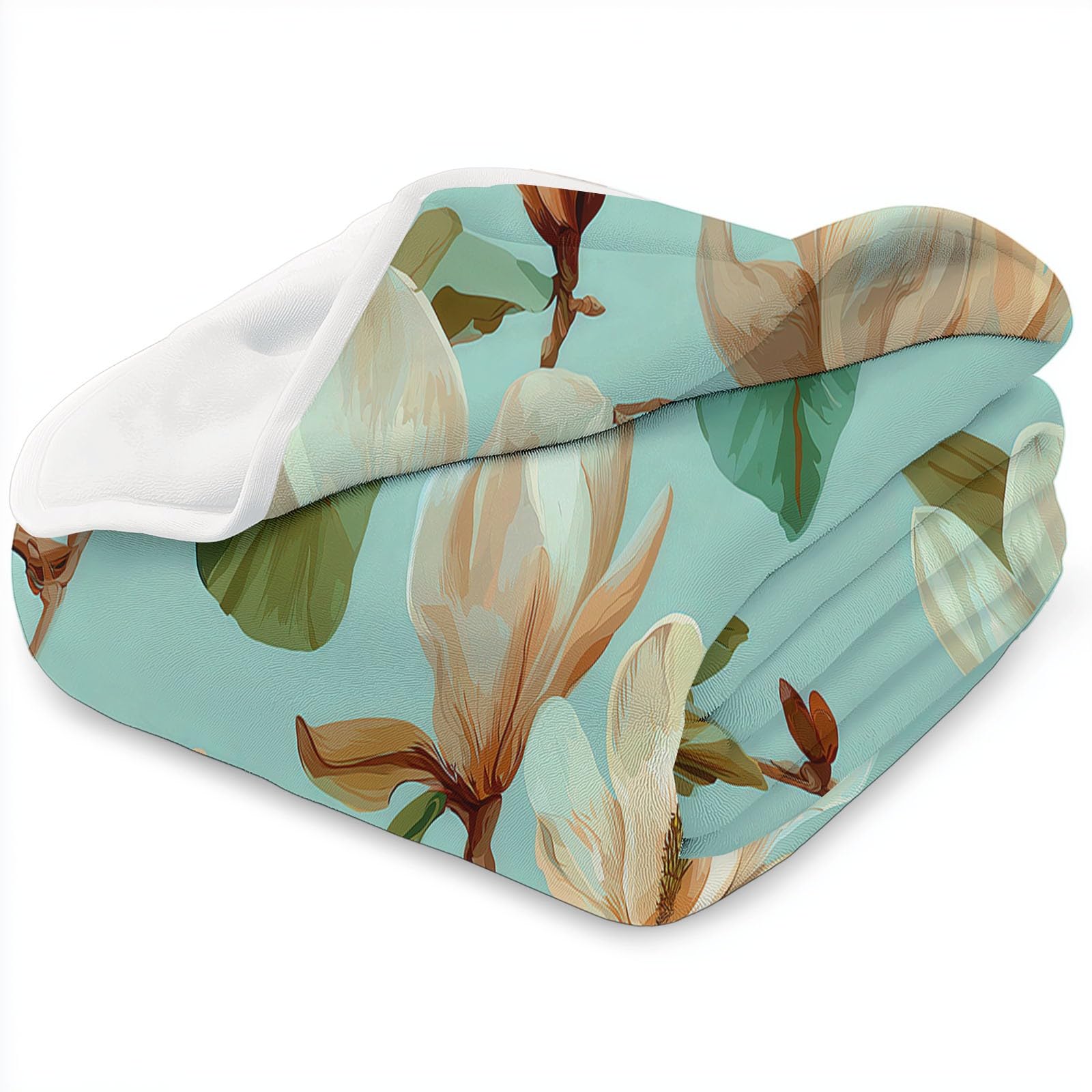 Coperta in flanella, motivo magnolia in stile champagne, 150 x 200 cm, coperte in pile in microfibra pile per tutte le stagioni, per viaggi, divano per bambini, adulti, verde