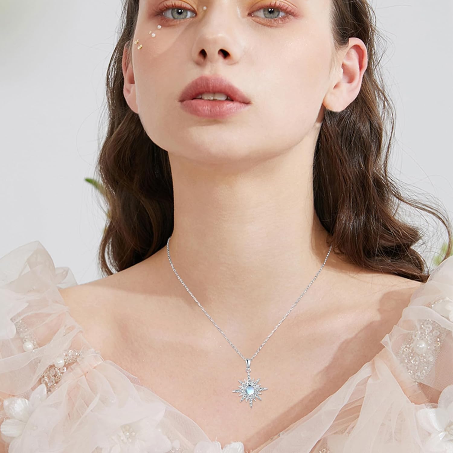 Starburst Necklace 925 Sterling Silver Opal/Moonstone/Birthstone Pendant Star Gold Plated Sunburst Birth Stone Jewelry Mothers Day Necklace for Women Mom Daughter Sister