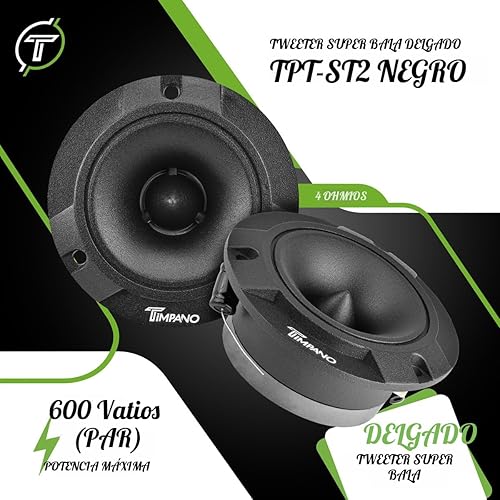 Miniatura 2 de Timpano TPT-ST2 Black Slim Super Tweeter, 600 vatios 4 ohm, 105 dB, bobina de voz de 1 pulgada, tweeters de sistema de sonido para auto
