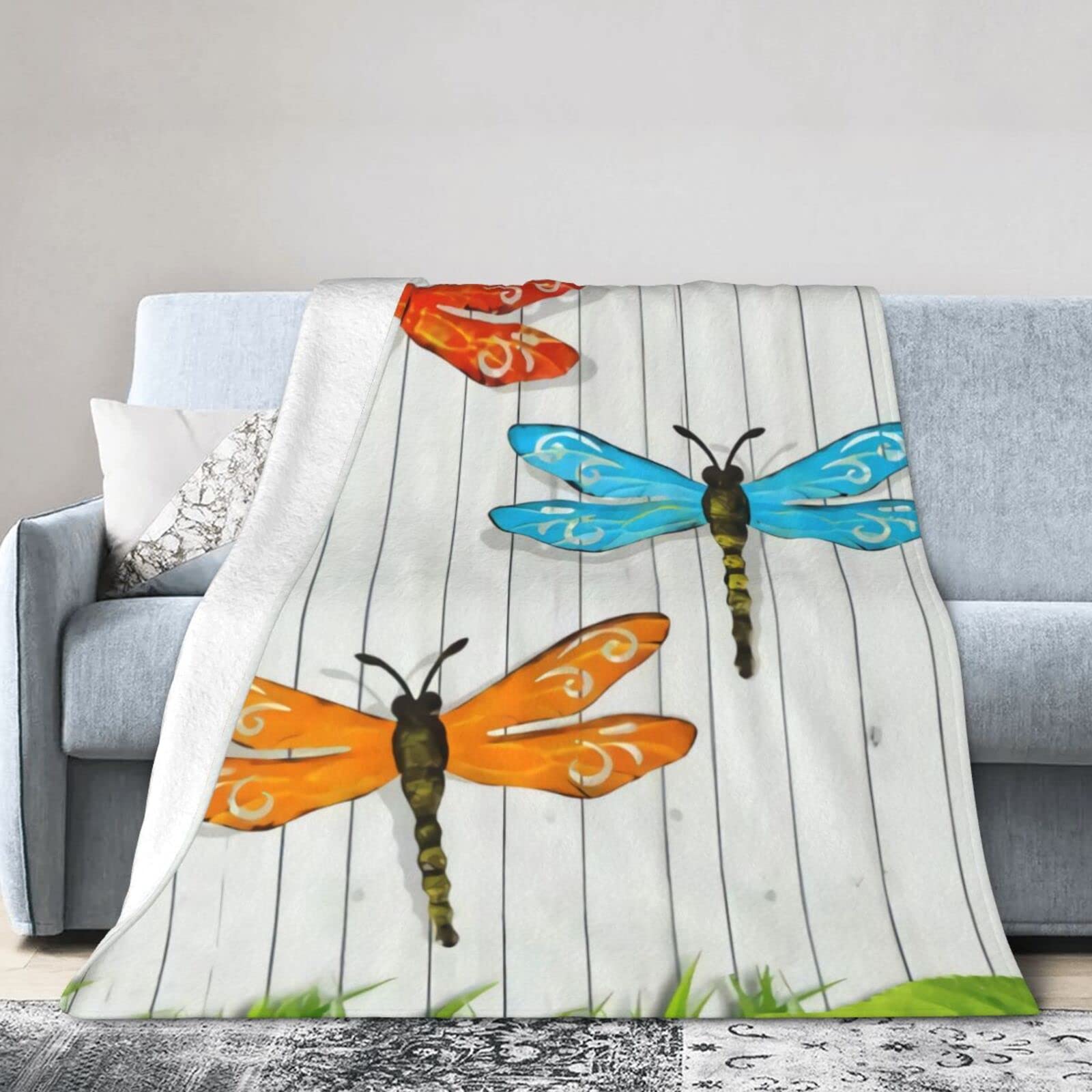 Dragonfly Fence Soft Micro Flannel Blanket Throw, Warm Cozy Lightweight Decorative Blanket for Sofa Couch Bed, Printed Blanket Gifts for Kids Girls Boys Women Men