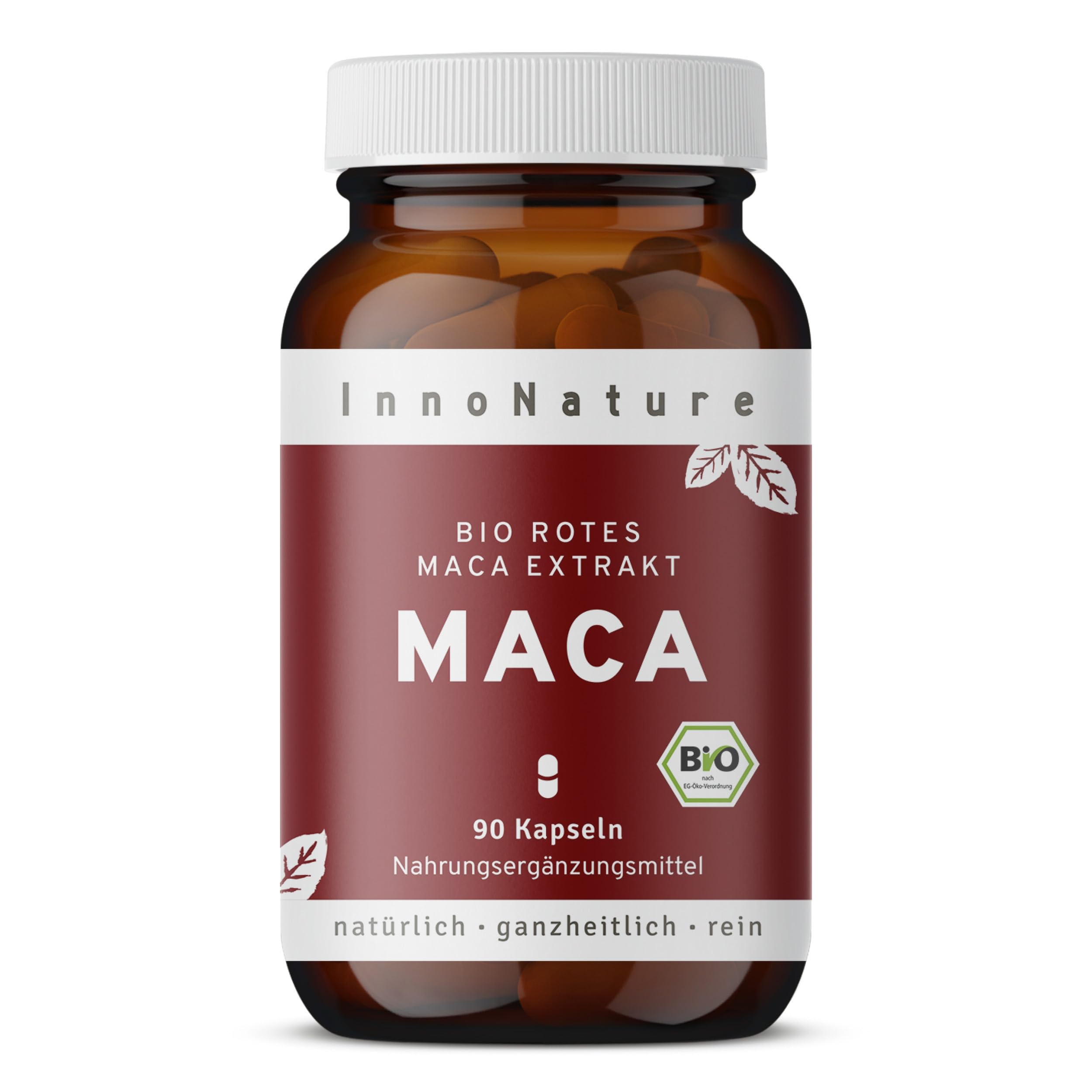 InnoNature Bio rotes Maca-Extrakt Kapseln | Rotes Maca aus rein natürlichen Inhaltsstoffen | 90 Kapseln, 450 mg Extrkt pro Kapsel | glutenfrei, vegan, ohne Zusätze