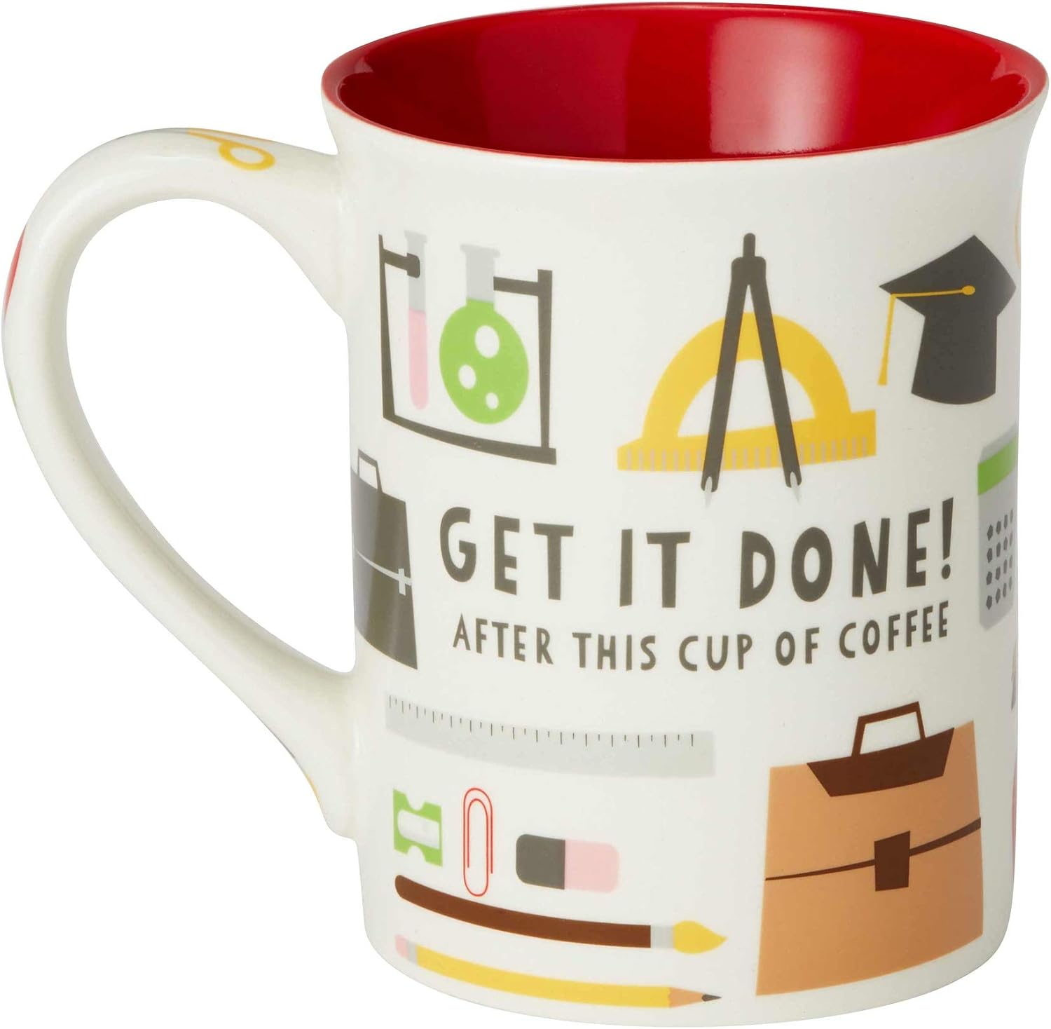 Enesco 6002455 Our Name is Mud “Teacher Coffee Pattern Stoneware Mug, 16 oz., Red
