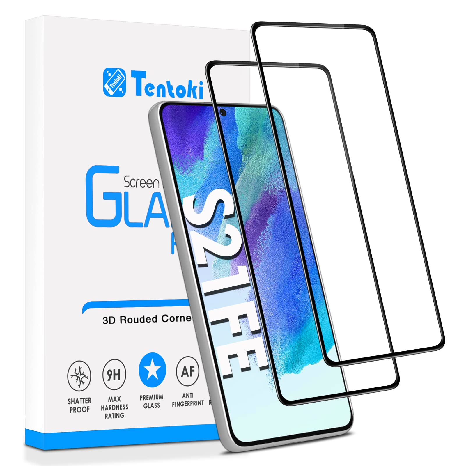 Tentoki Screen Protector for Samsung Galaxy S21 FE 5G, [2 Pack] HD Full Coverage Tempered Glass Screen Protector Compatible with Samsung Galaxy S21 FE