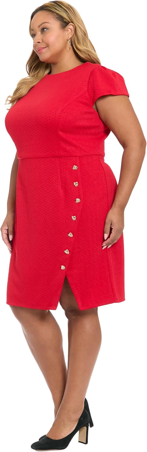 London Times Women's Short Sleeve Round Neck Sheath Professional Work Dresses for Office - Image 2