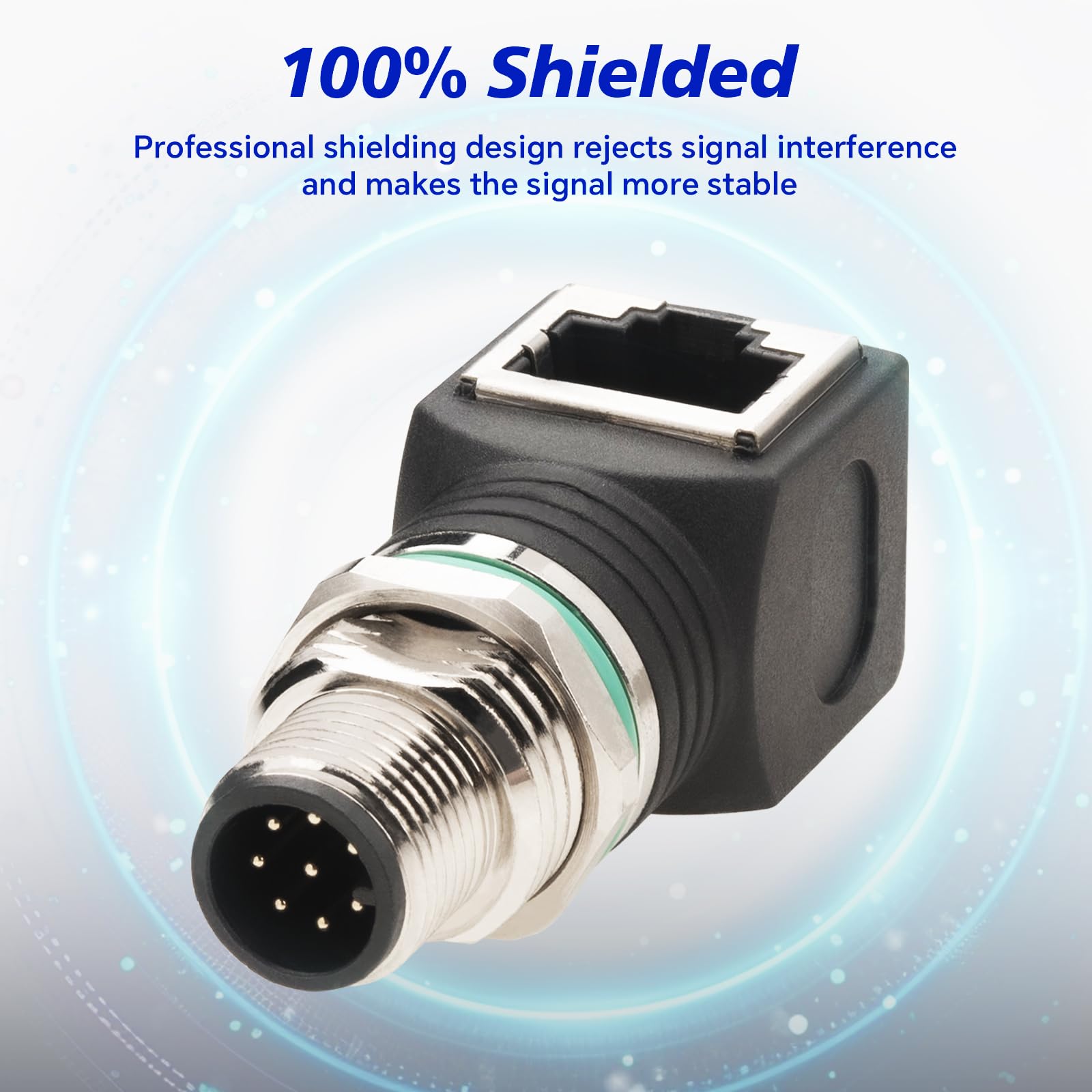 Adattatore M12 maschio 8pin-RJ45, 90°, plastica, IP68, adattatore industriale schermato per fotocamera, sensore