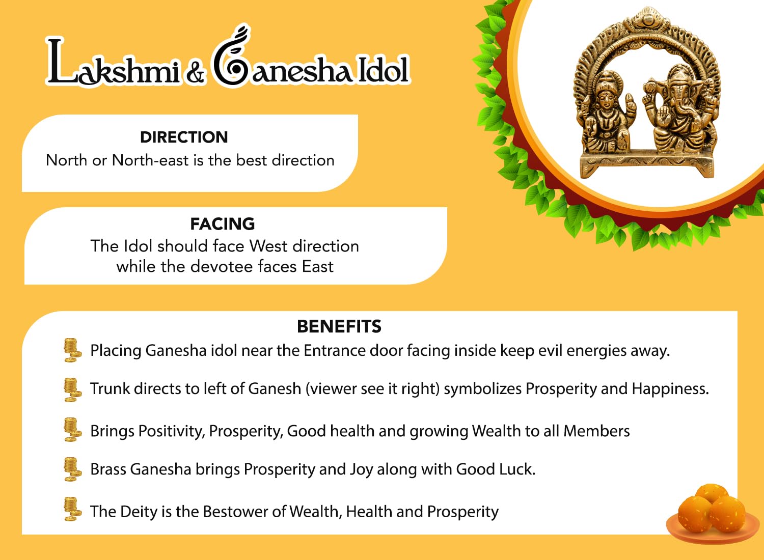 Brass Lakshmi Ganesh Idol - Prosperity & Good Fortune -5