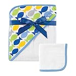 Hudson Baby Unisex Baby Cotton Hooded Towel and Washcloth, Fish, One Size