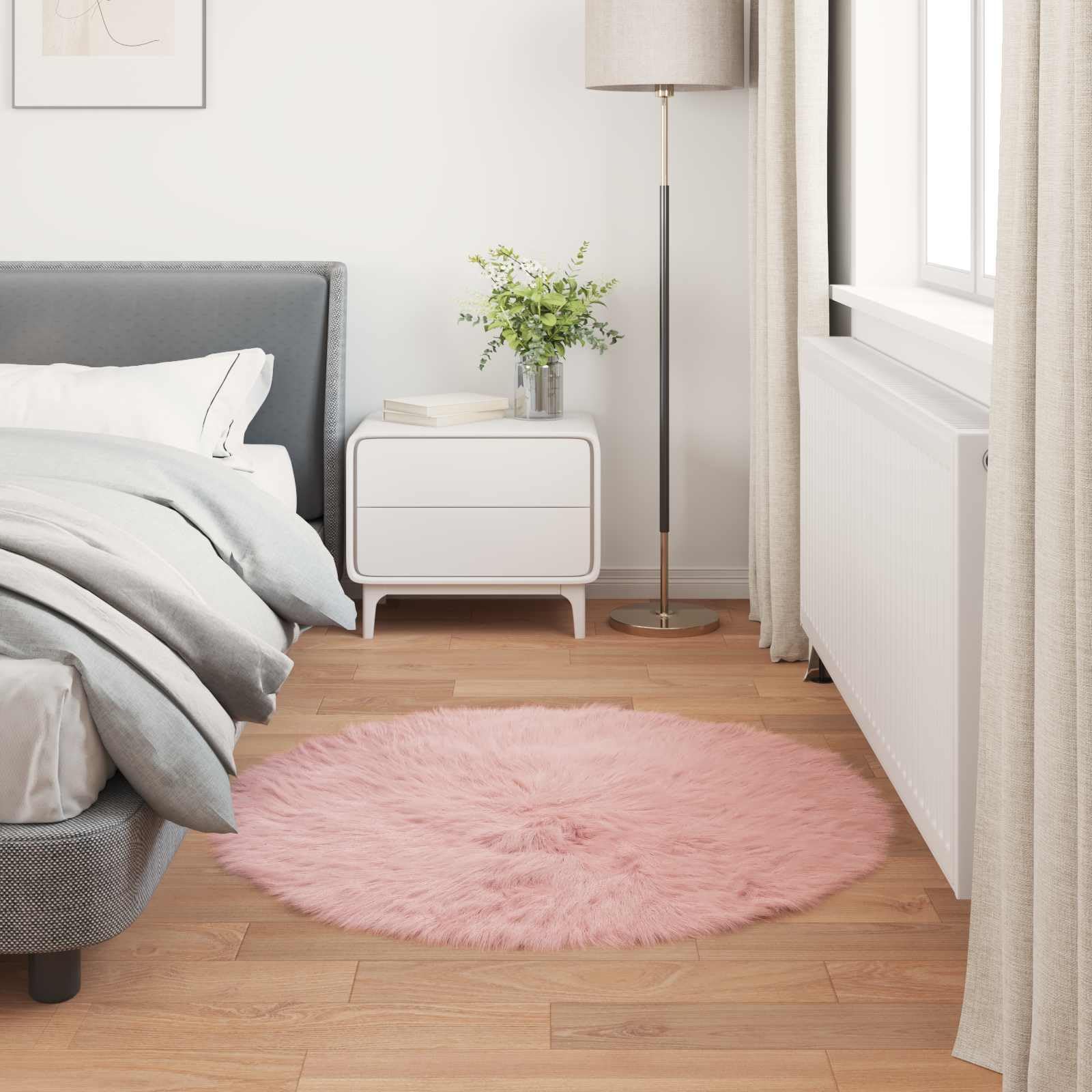 Tapis rond en fausse fourrure - Ø 100 cm - Rose - Imitation peau de mouton douce comme tapis de salon à poils longs - Tapis décoratif douillet en polyester pour intérieur confortable et