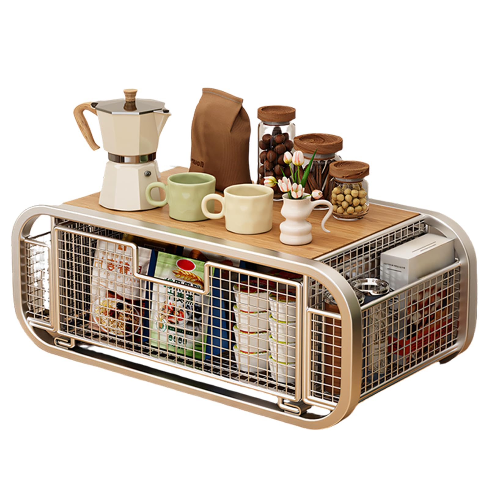 Whoasyst Countertop Storage Rack with Drawer Organiser for Coffee Station Printer Stand Household Storage Shelf