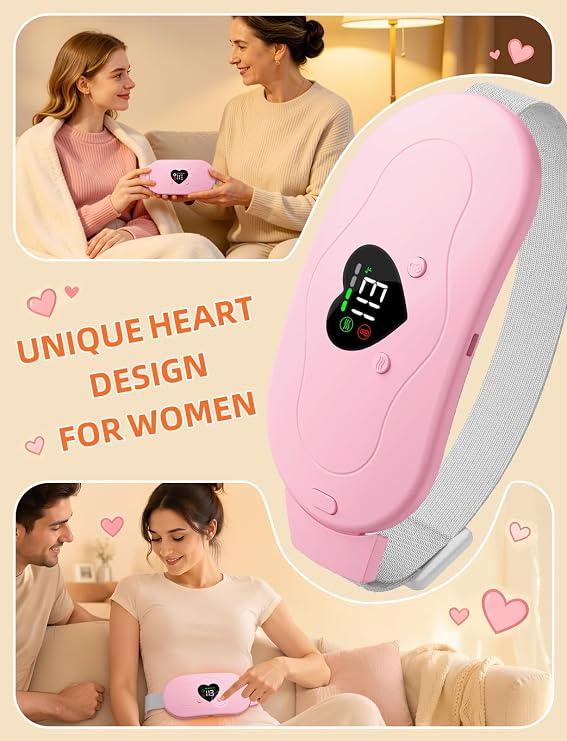 Glyduny Portable Heart Heating Pads, 6 Heat & Massage Modes 3S Fast Heating Electric Cordless Heat Pad, 30/60 Mins Auto Shut Off, Back or Belly Heating Pad Ideal Gift for Women, (Pink-6602)