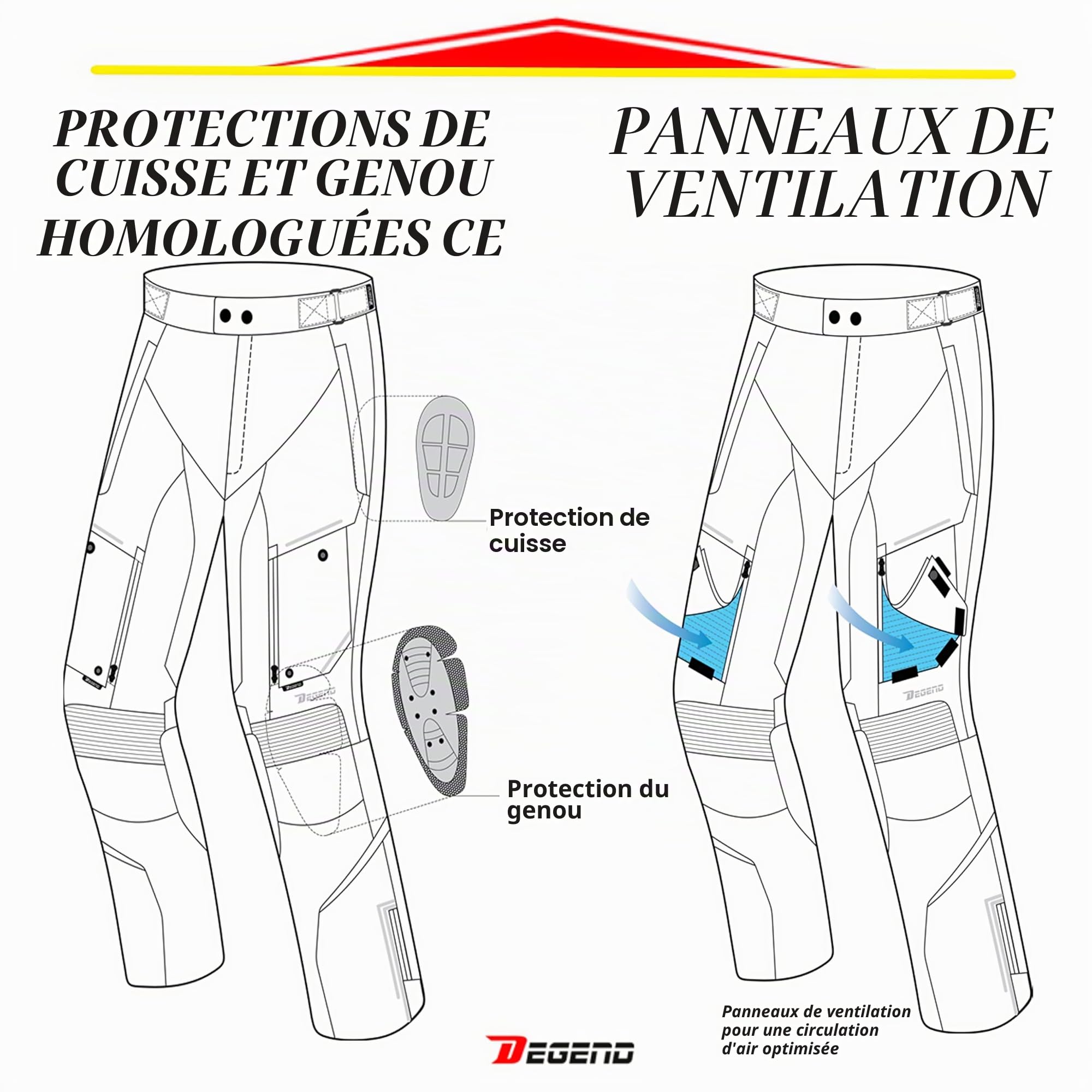Sweep | Pantalon de Moto avec 2 Doublures Amovibles pour 4 Saisons | Ideal pour l'Hiver et l'Été avec Protections Amovibles - Homologuée CE