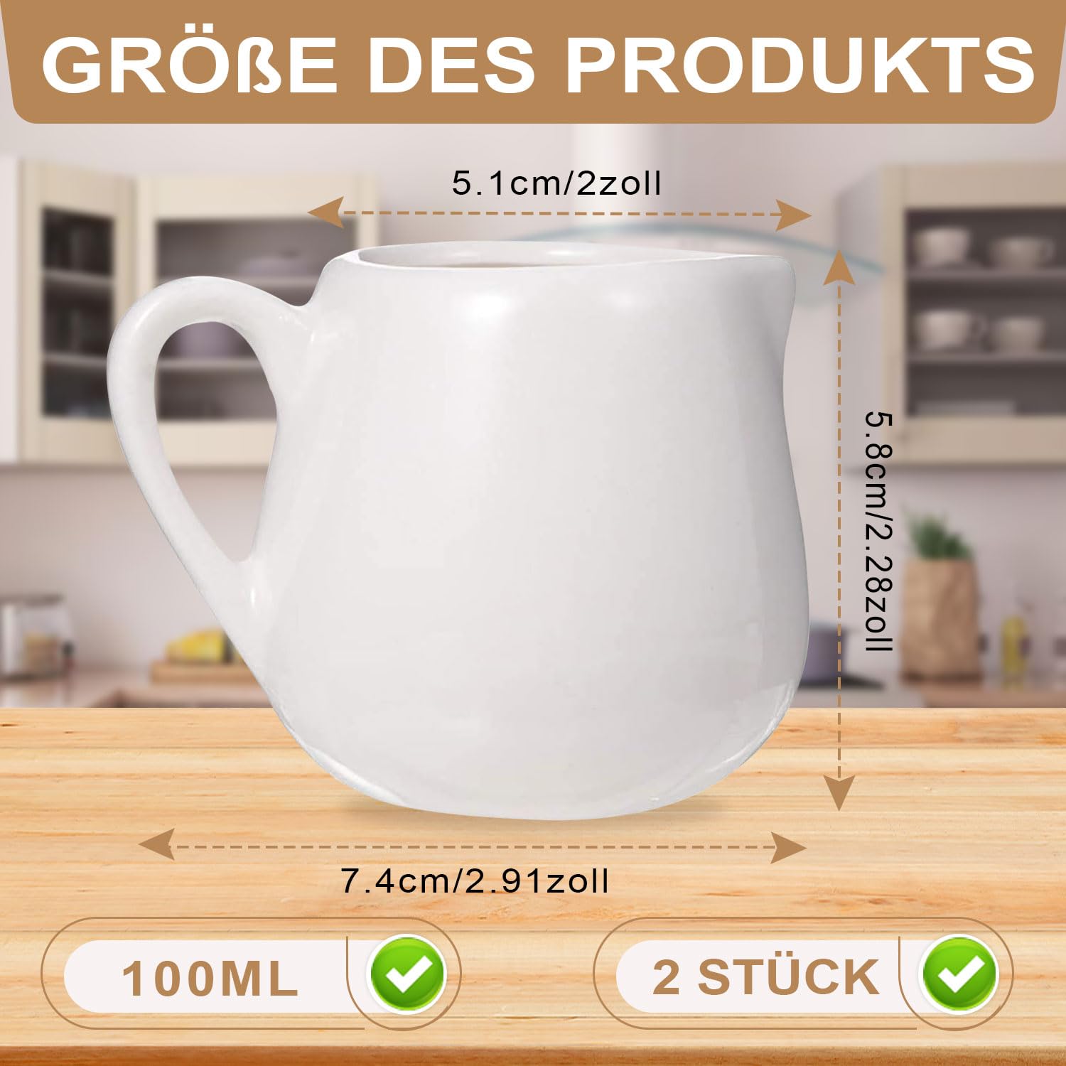 Set 4 Brocchette Per Latte E Salsa In Ceramica Bianca - Capacità 100 Ml, Beccuccio Anti-goccia, Per Microonde