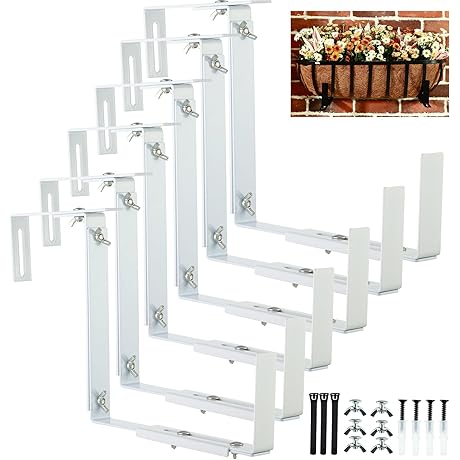 6 Packs Window Box Brackets Adjustable Planter Box Bracket Flower Box Holders...