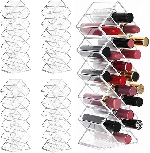 Organizador de lápiz labial de 4 piezas, 16 espacios, torre de lápiz labial apilable en forma de pez, soporte de almacenamiento de brillo de labios,