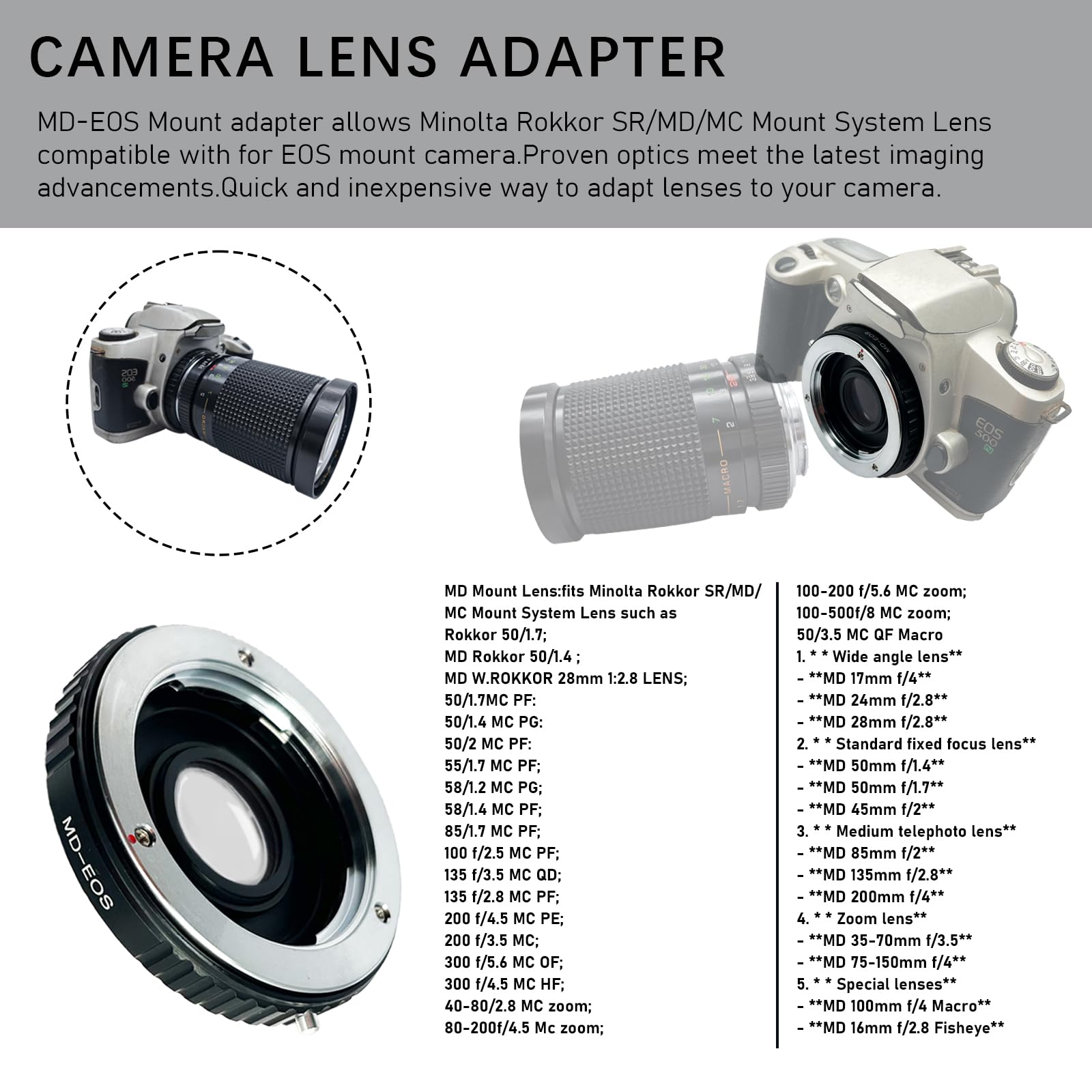 Anello Adapter Per Montare Ottiche Minolta MD Su Fotocamere Fuji GFX. Adattatore - Foto 3