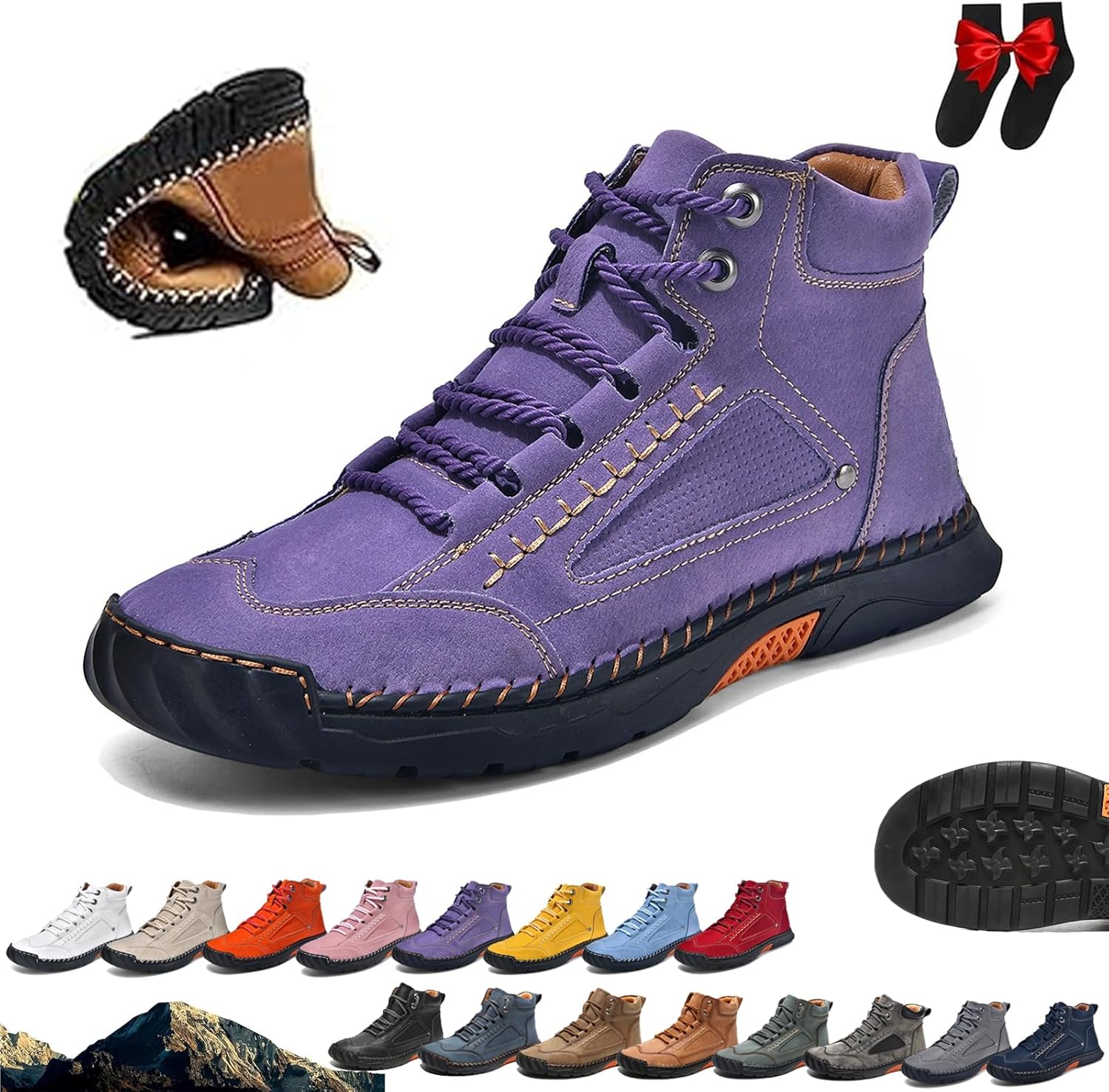 Women's All-Season Chelsea Orthopedic Ankle Boots,Handmade Leather Orthopedic Comfy Shoes,Womens Non-Slip Arch Support Waterproof Hiking Shoes Outdoor Casual Driving Walking Shoes