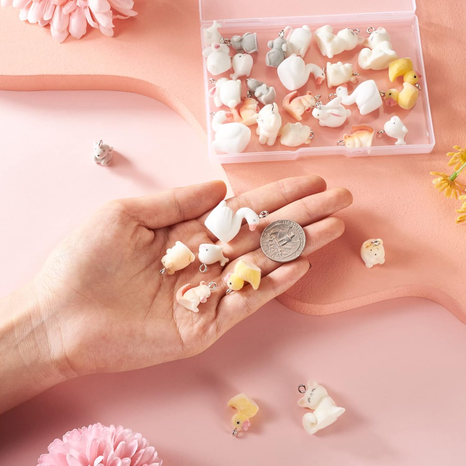 Cheriswelry 32Pcs8 Styles Resin Animal Pendants Flocky Resin Duck Rabbit Squirrel Dangle Charms with Alloy Findings 18-27mm for DIY Jewelry Necklace Earring Making - Image 4