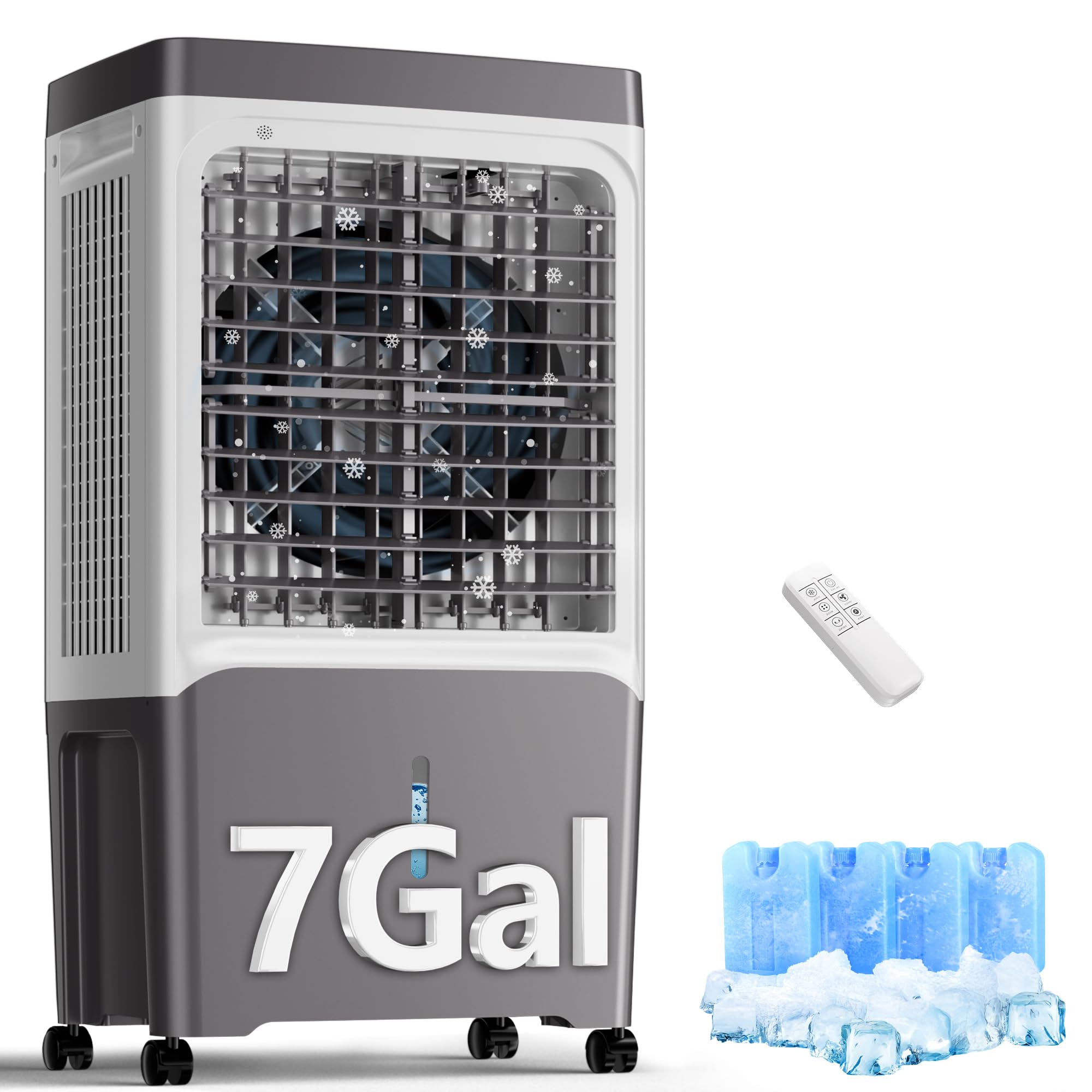 Swamp Cooler Air Conditioner, 2800 CFM Evaporative Air Cooler with Remote, 7 Gallon Water Tank, 12H Timer, 36INCH Portable Cooling Fan with 3 Speeds for Room, Garage