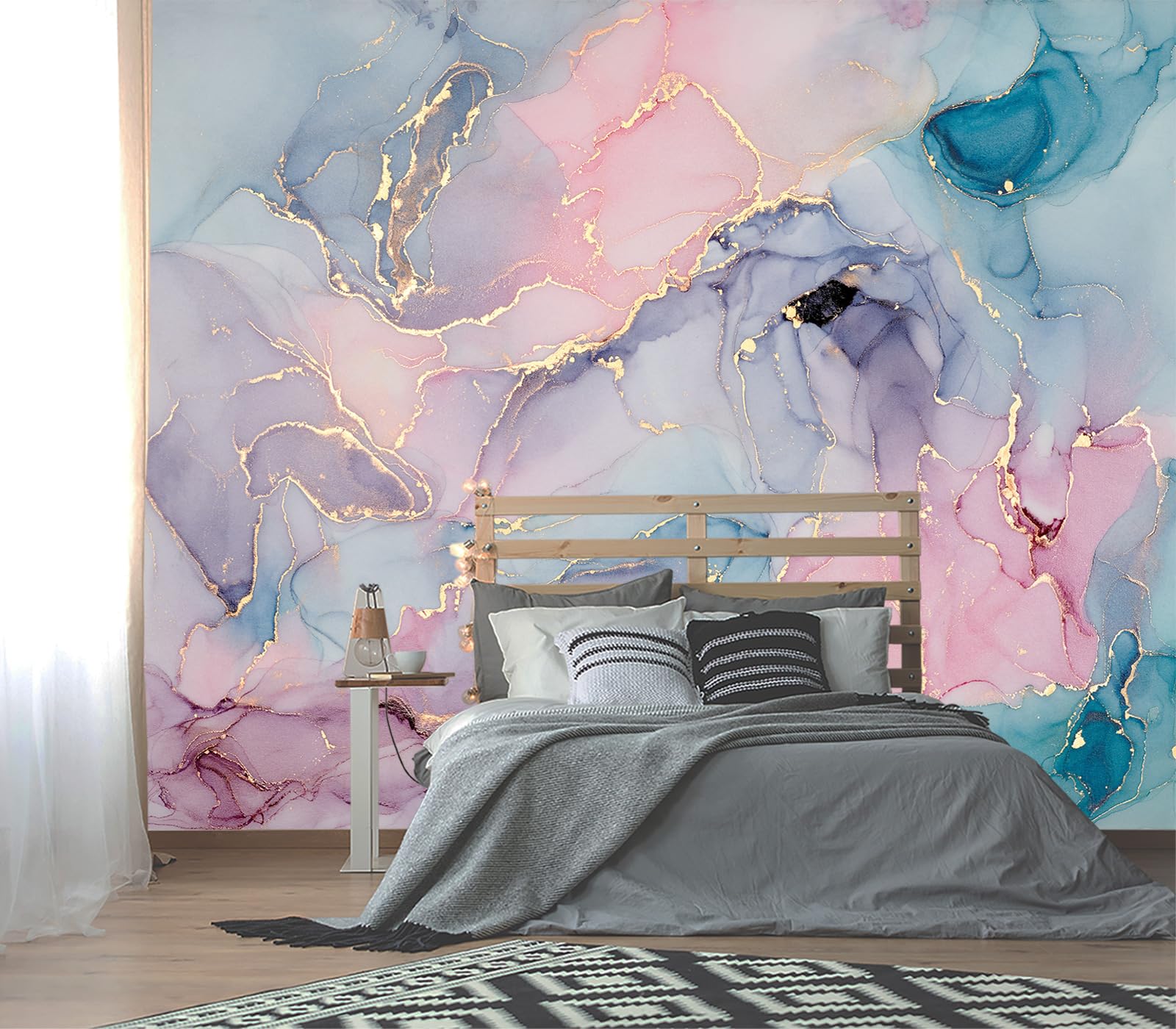 XMPMBM-Colorful Marble Fabric Wallpaper Abstraction Art Textured Living Room Bedroom Bathroom Wall Mural-W 176" X H 113"（138 Square Foot）