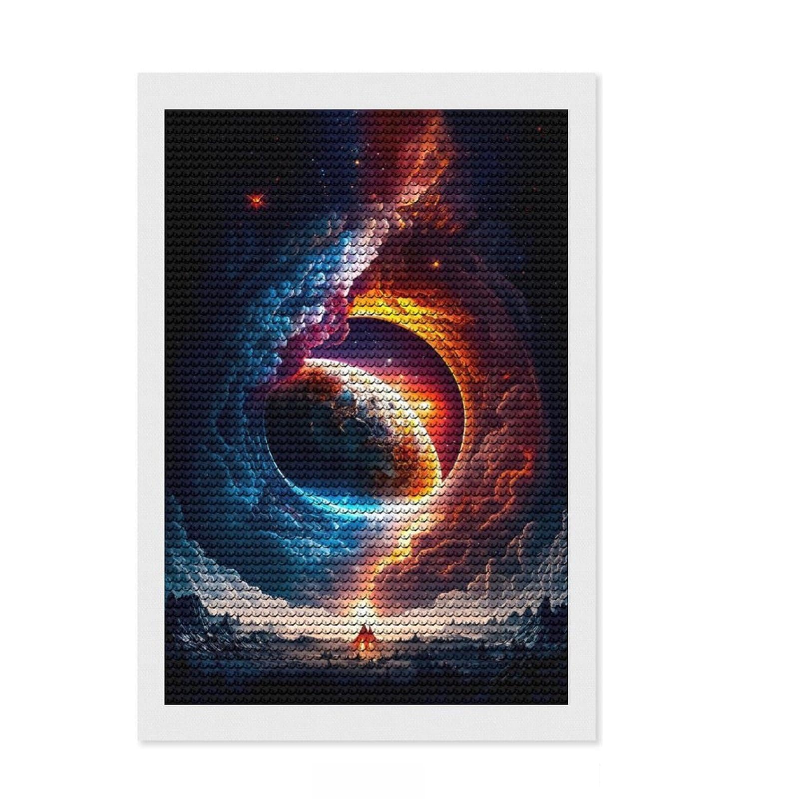 Junmoney Martian Volcano DIY Diamond Art Canvas Kit 8"x12", Boho Decor, for Teens, with Tool Kit, Christmas Gift, Mindful Craft Activity