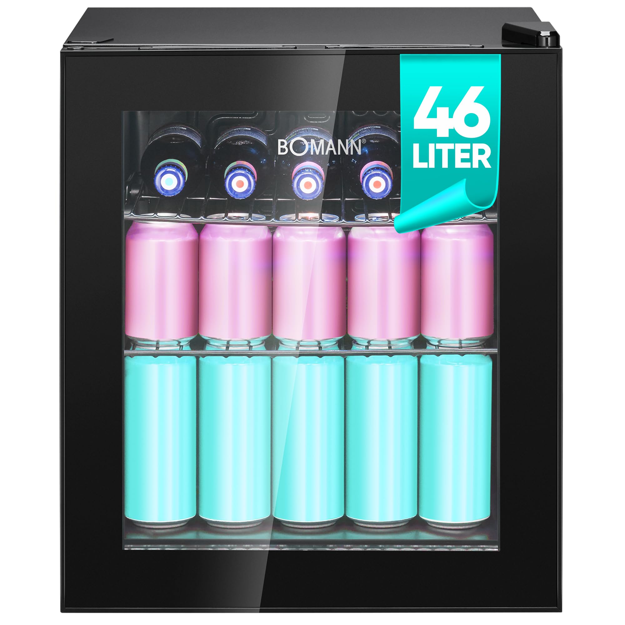 Bomann KSG 7291 Getränkekühlschrank 46L Glastür 42dB leise Mini Kühlschrank
