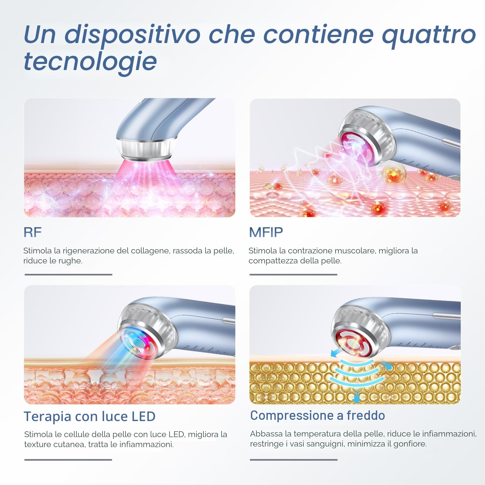 Radiofrequenza Viso e Corpo 2MHz, Massaggiatore Antirughe Viso Lifting con EMS 90kHz, Dispositivo Anti-Età (Blu)