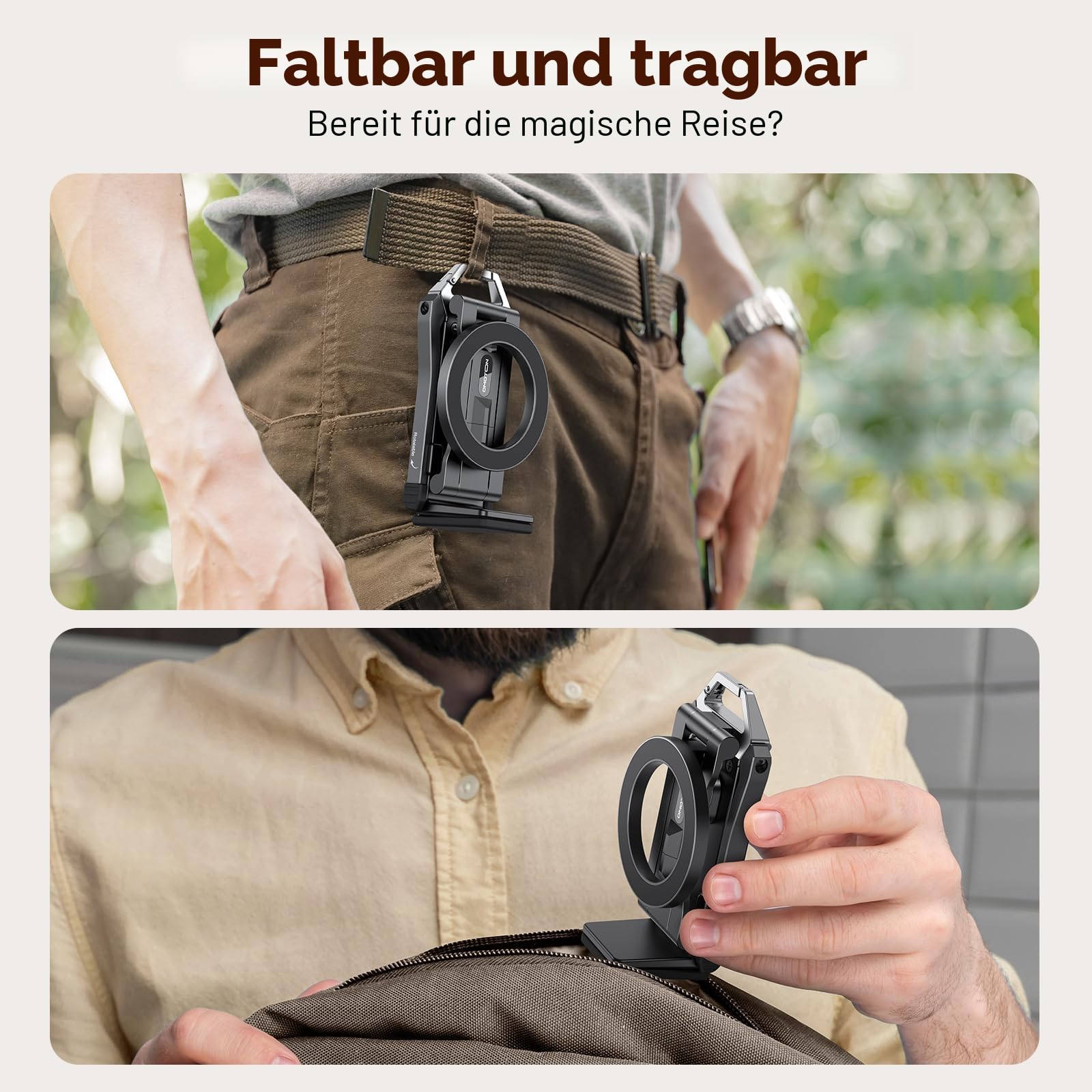 OMOTON TP02 Aluminium Magnetisches Handy Stativ, 360° Drehbar Selfie Stick Stativ für MagSafe, 4in1 Verstellbare Handyhalterung für iPhone 17/16/15/14 Pro Max Air, für Gym, Video, Vlog, Schwarz