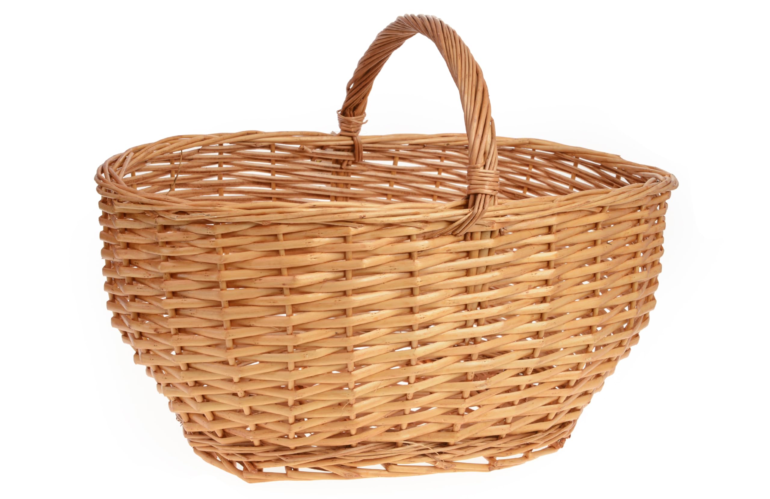 HERSIG - Cesta mimbre grande con asa – Cestas de mimbre multiusos - Cesto para almacenaje, decoración, baño o picnic - Miel - 50x33x22/33cm