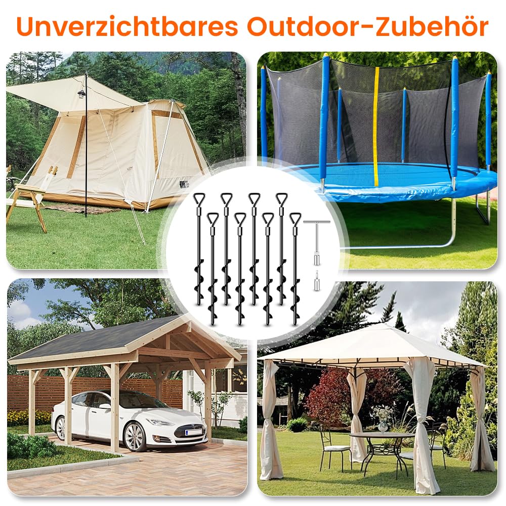 Bodenanker Erdanker Zelte Trampolin Bodenanker Zum Eindrehen 8er Set Heavy Duty Zelt Anker FüR Schaukelgestell, Vordach, Zeltanker, Zeltschrauben Camping, Widerstehen Starkem Wind