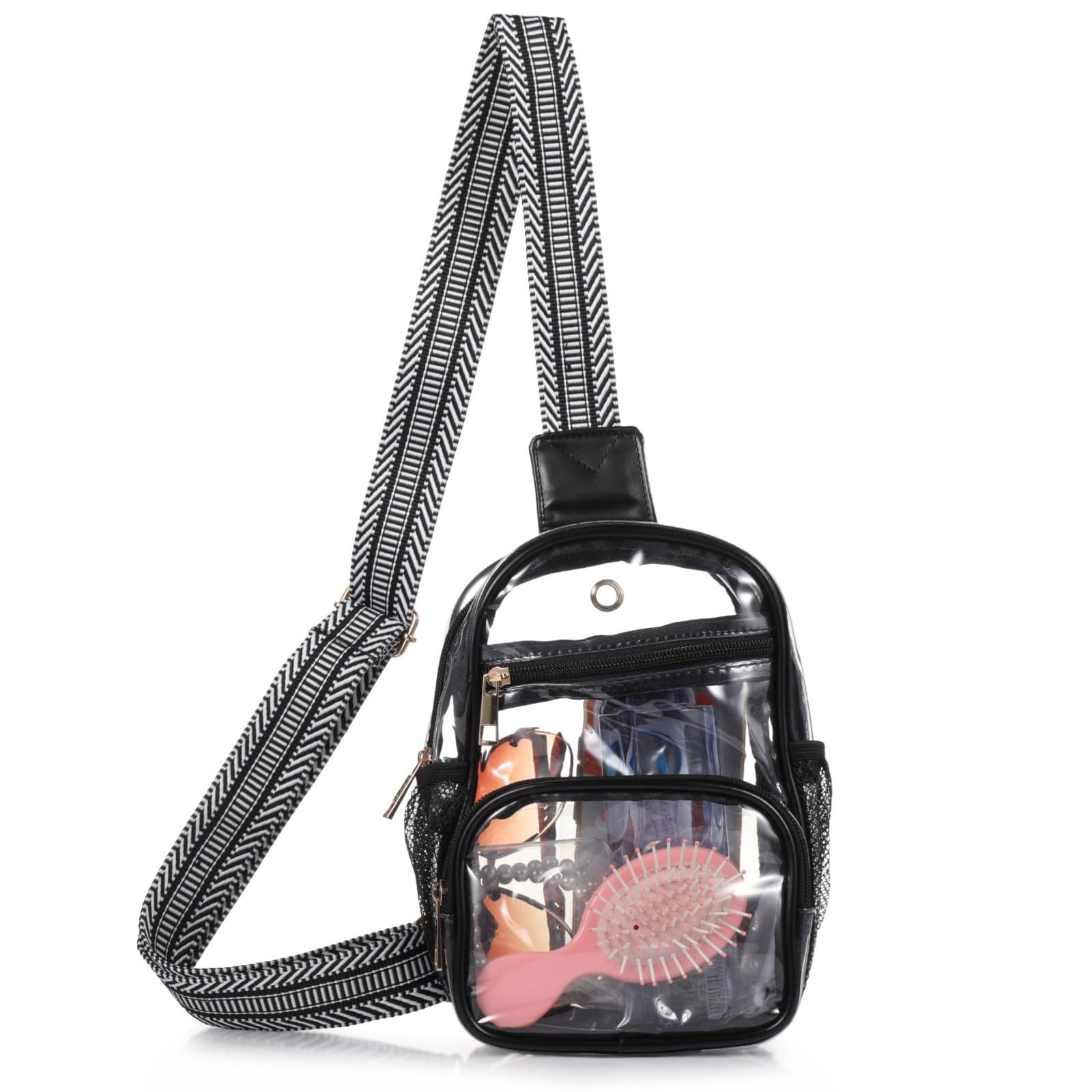 Transparente Schultertasche für Damen, verstellbarer Trageriemen, Reißverschluss, klare Crossbody-Tasche für Events, Konzerte und Sportspiele, stadionzugelassen, als Umhängetasche tragbar