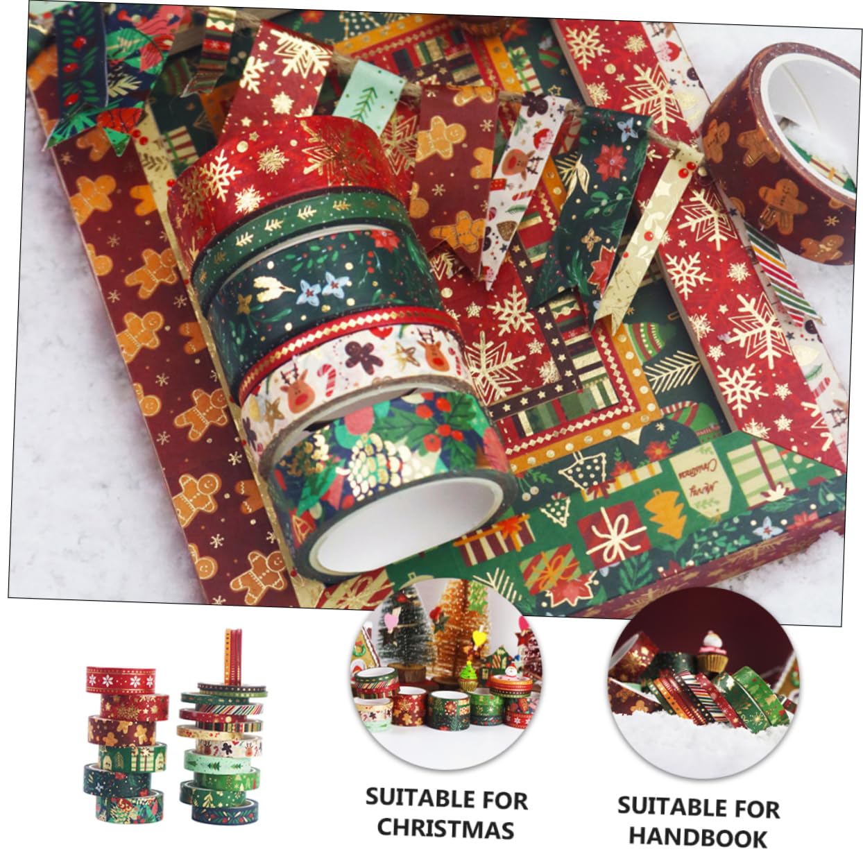 VILLCASE 63rotoli Nastro Adesivo Decorativo Natalizio Washi Tape Con Motivi Festivi Per Crafting e Decorazioni Di Natale Facile Da Staccare e Riposizionare Senza Residui Di Colla