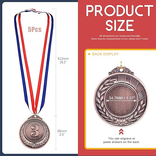 Miniatura 9 de Hilitchi Medallas de oro de 5 piezas, medallas de ganador de estilo olímpico con cinta