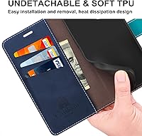 Vista 4 de Funda tipo cartera para Galaxy A42 5G - Bloqueo RFID, tarjetero, a prueba de golpes, piel sintética, función atril, tapa magnética, color azul