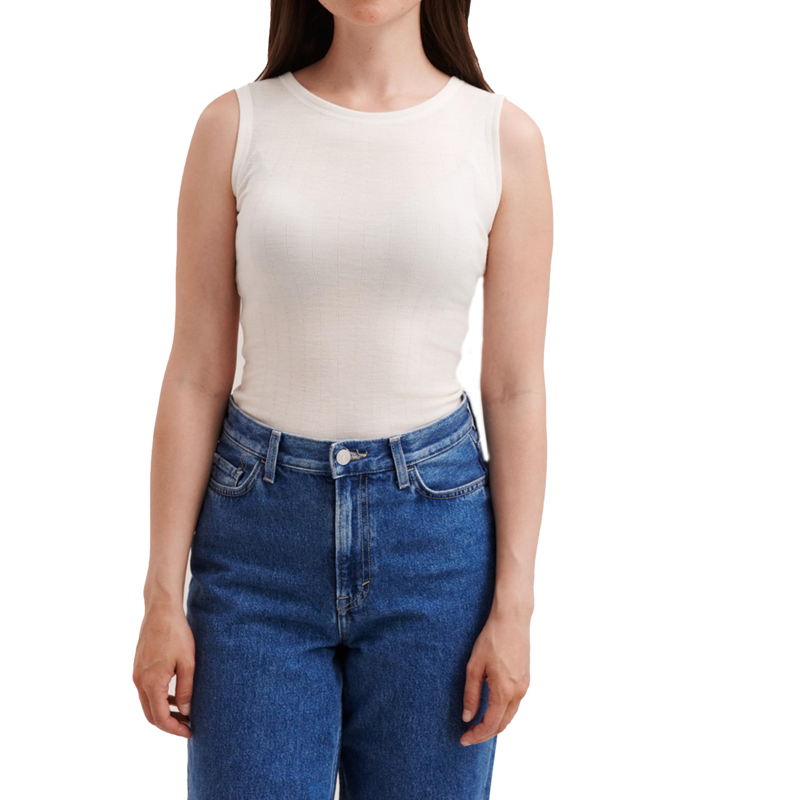 DILLING Women's Merino Wool/Silk Pointelle Tank Top Nature 10
