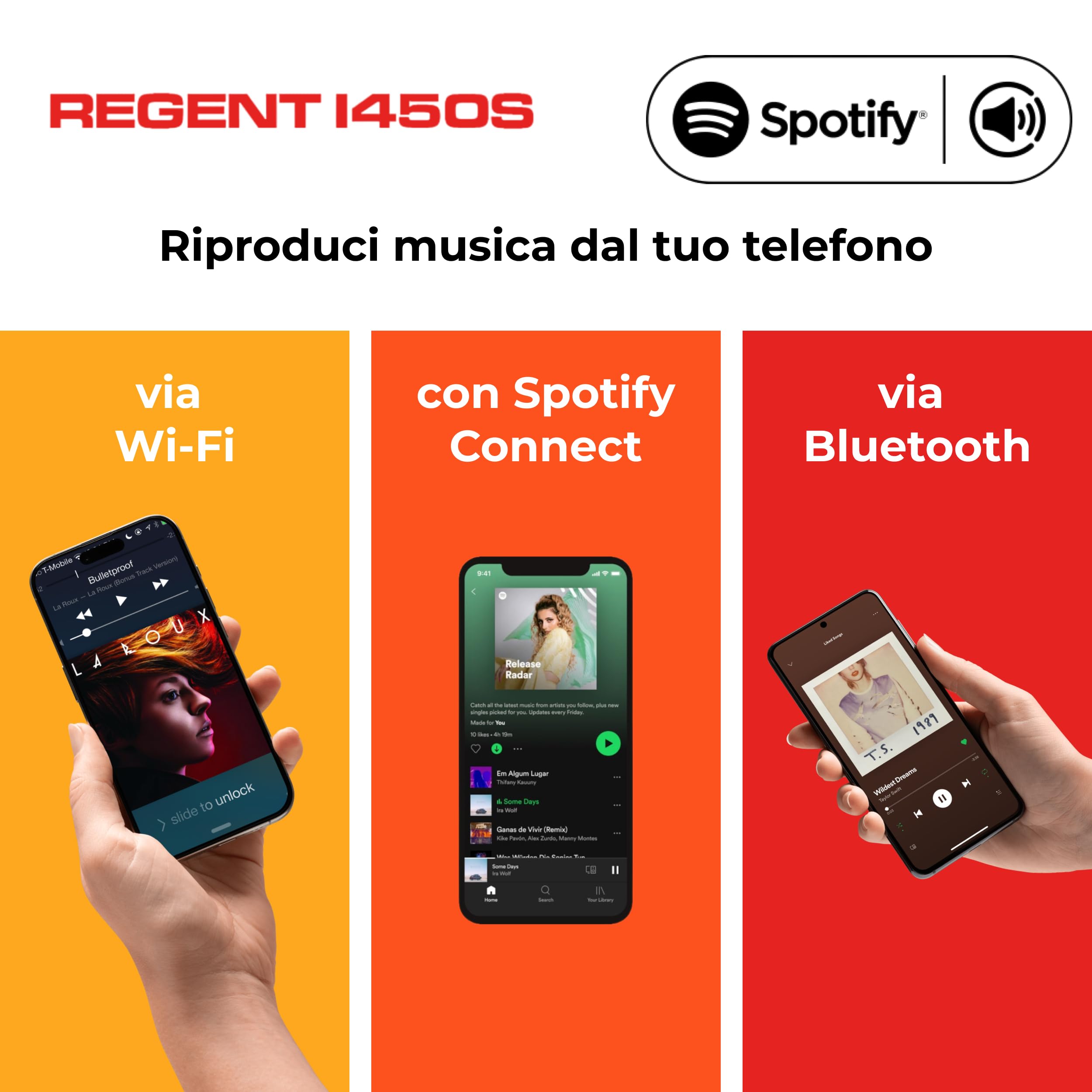 Ferguson Regent i450s DAB+ Digital Internet Radio with Spotify Connect, Bluetooth, AUX, USB, Hi-Fi Home Stereo, Doppio Allarme, Telecomando Nero