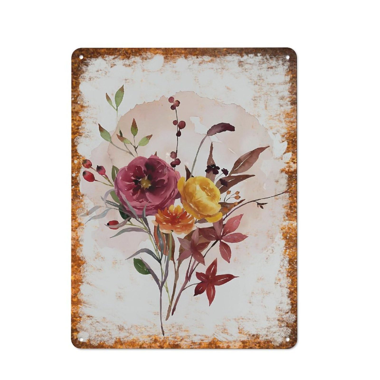 Metal Tin Sign Assorted Flowers Watercolor Pattern Vintage Rustic Wall Art Kitchen Bathroom Bedroom Living Room Cafe Farmhouse Entryway Office Garage Home Bar Laundry Room Porch Patio 12x16 Inch