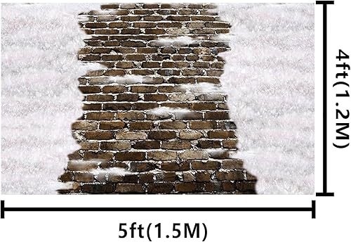 Miniatura 8 de MEHOFOND Alfombrillas de goma de 5 x 4 pies para el suelo, camino de nieve rústico para invierno, fotografía exterior, camino de ladrillo marrón,