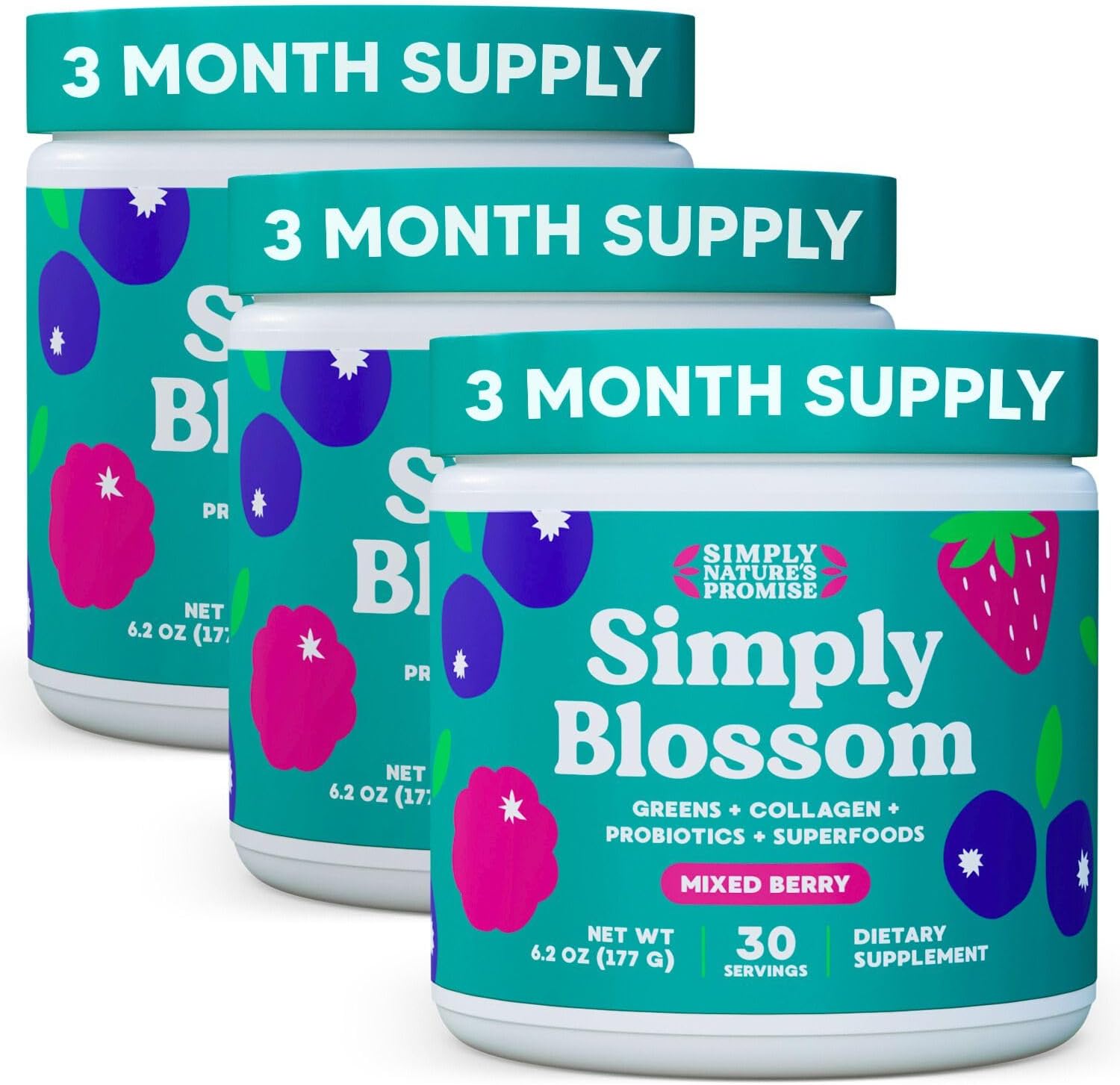 Simply Nature’s Promise Blossom Nutrition – Daily Greens & Superfood Powder + Collagen + Probiotics for Women’s Digestive Health & Bloating Relief. Help Your Health Bloom – 3 Month Supply
