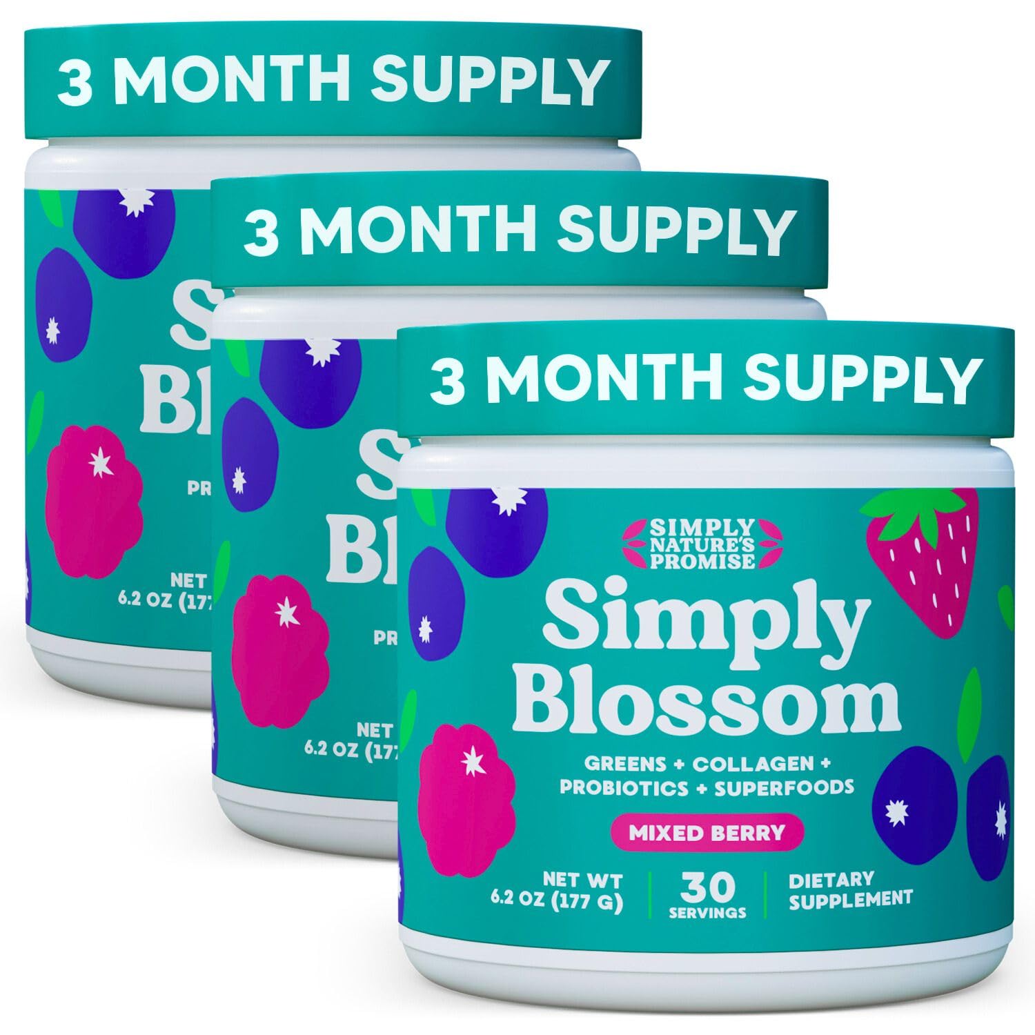 Simply Blossom Nutrition - Daily Greens & Superfood Powder + Collagen + Probiotics for Women's Digestive Health & Bloating Relief. Help Your Health Bloom - 3 Month Supply
