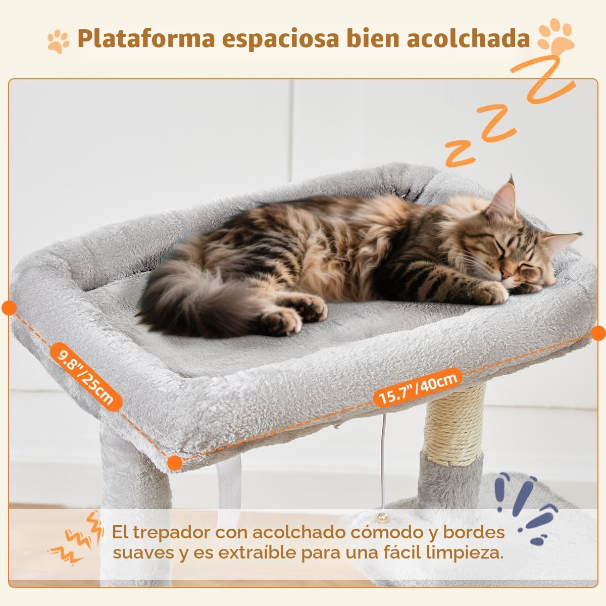 Taoqimiao Rascador para Gatos, 98cm Arbol Rascador para Gatos Cat Tree com 1 Plataformas, 1 Cuevas, Cesta, MS029SW Gris Claro