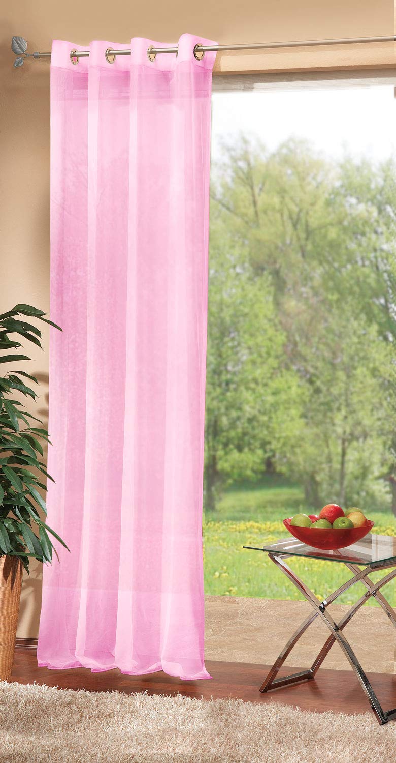 Gardinenbox Voile Eyelet Curtain Transparent Plain Lead Tape 100% Polyester Light Pink H 245 x W 140 cm